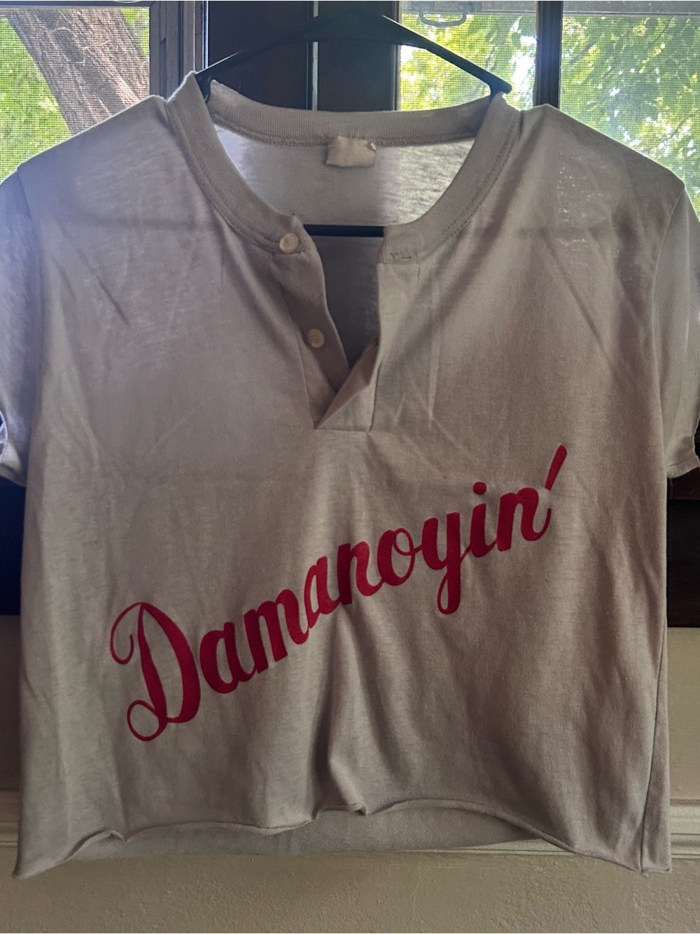 Vintage Gray Baby Tee with Red Script Logo